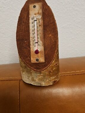 Rustic Birch Wood Thermometer - Brown